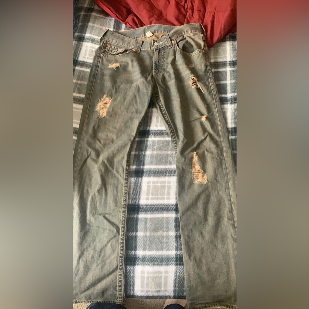 True Religion Men's Straight Jeans - Olive size 32